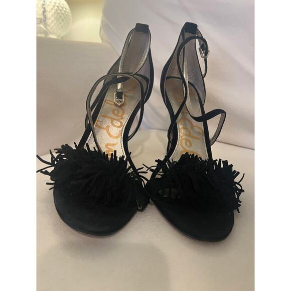 Sam Edelman Shoes - Sam Edelman Black Strap And Fringe Heels